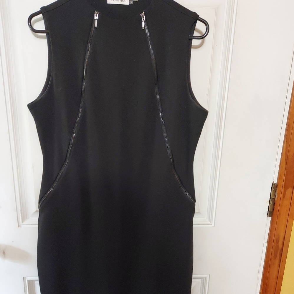 Calvin Klein double zip dress with crew neck
